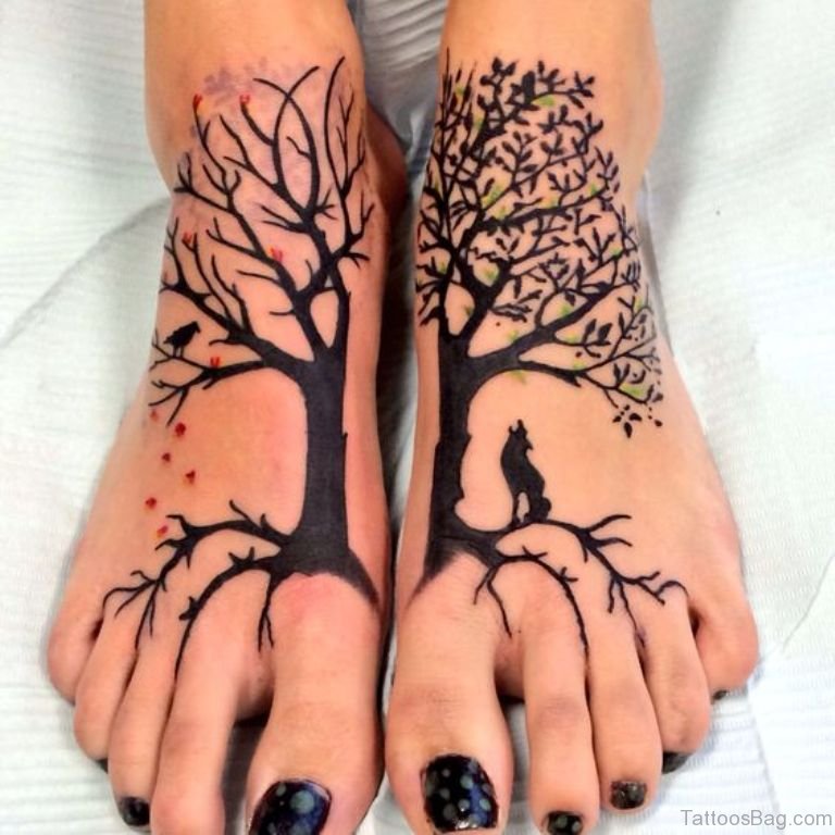 tree roots tattoo foot