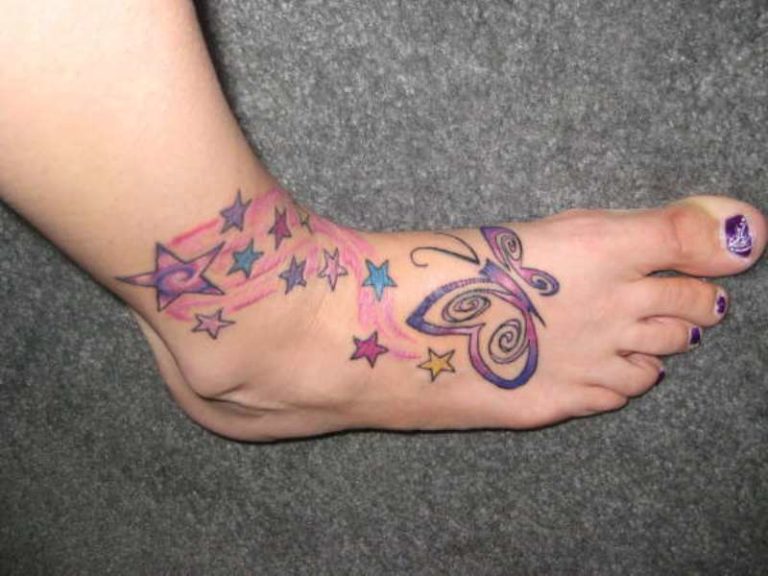 Trendy Butterfly Tattoo On Foot.